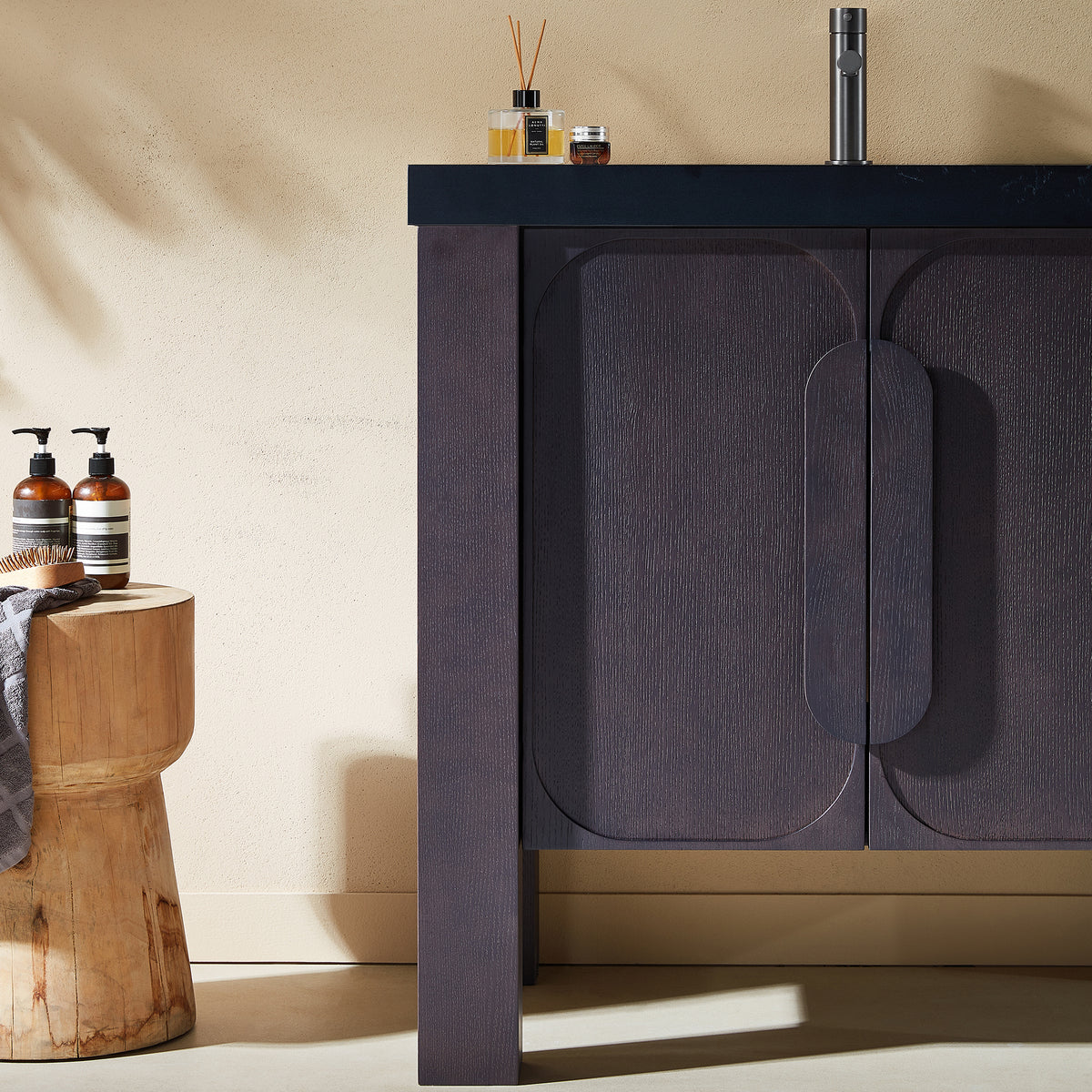 36" Espresso Oak Freestanding Bathroom Vanity with Black Marquina Quartz Countertop