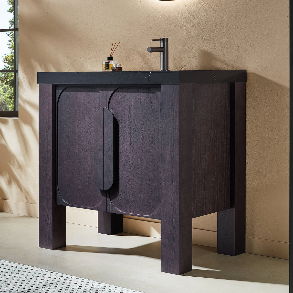 36" Espresso Oak Freestanding Bathroom Vanity with Black Marquina Quartz Countertop