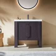 Meuble-lavabo autoportant 36 po chêne espresso avec comptoir en quartz blanc pur