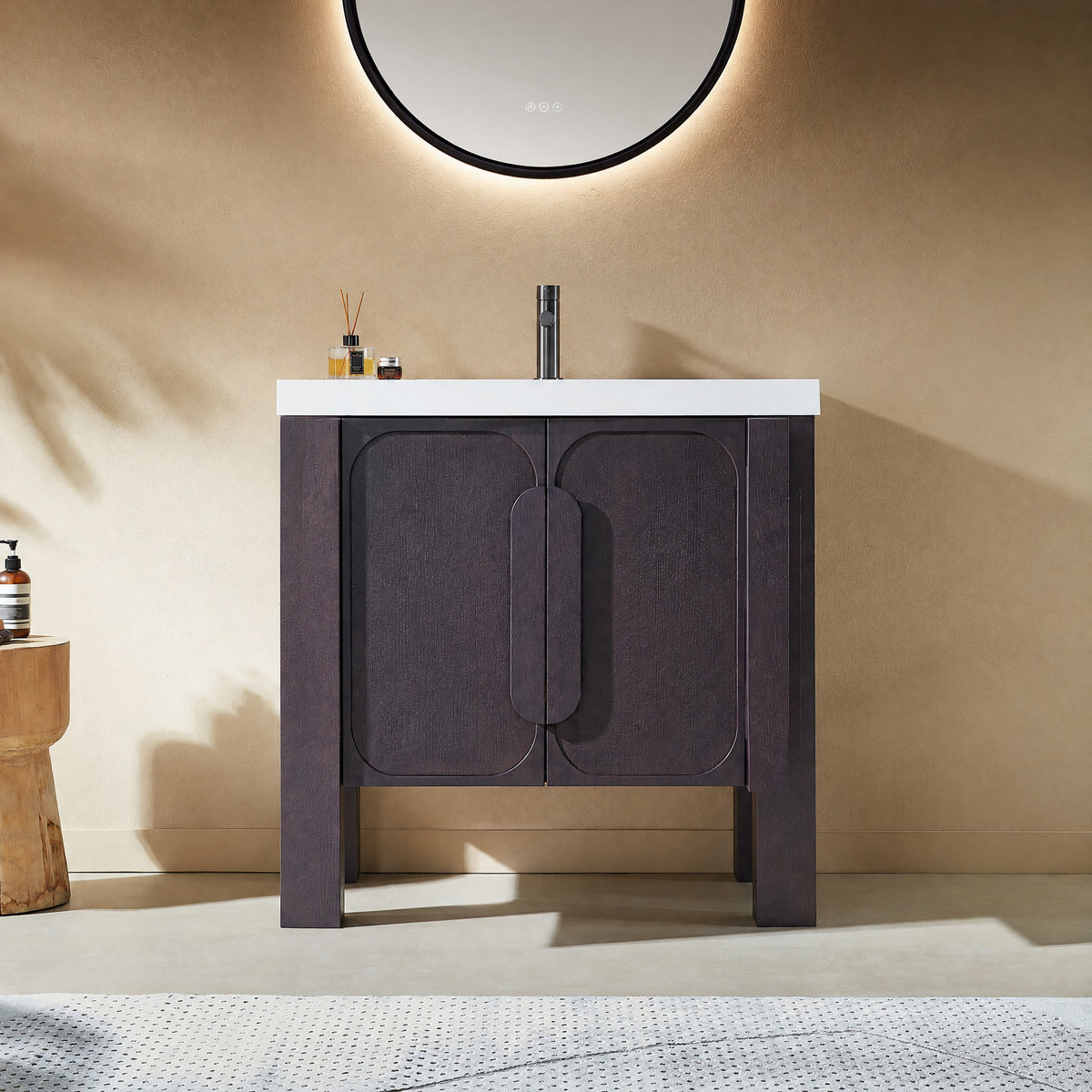 36" Espresso Oak Freestanding Bathroom Vanity with Pure White Quartz Countertop