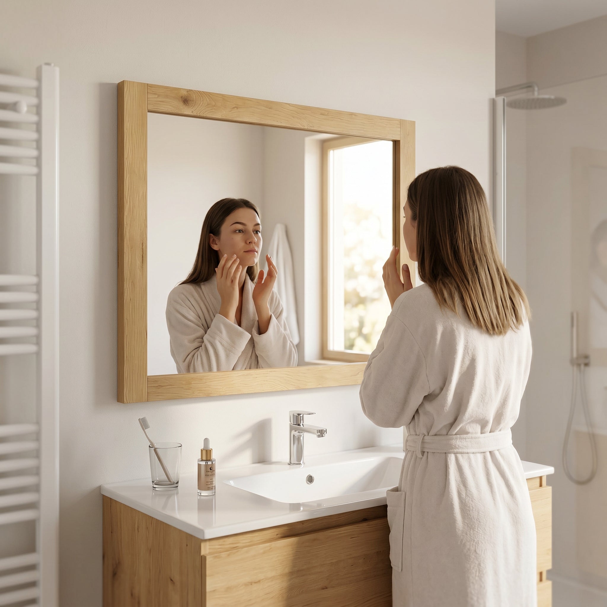 36" Frosted Oak Rectangular Framed Mirror with Dual Installation