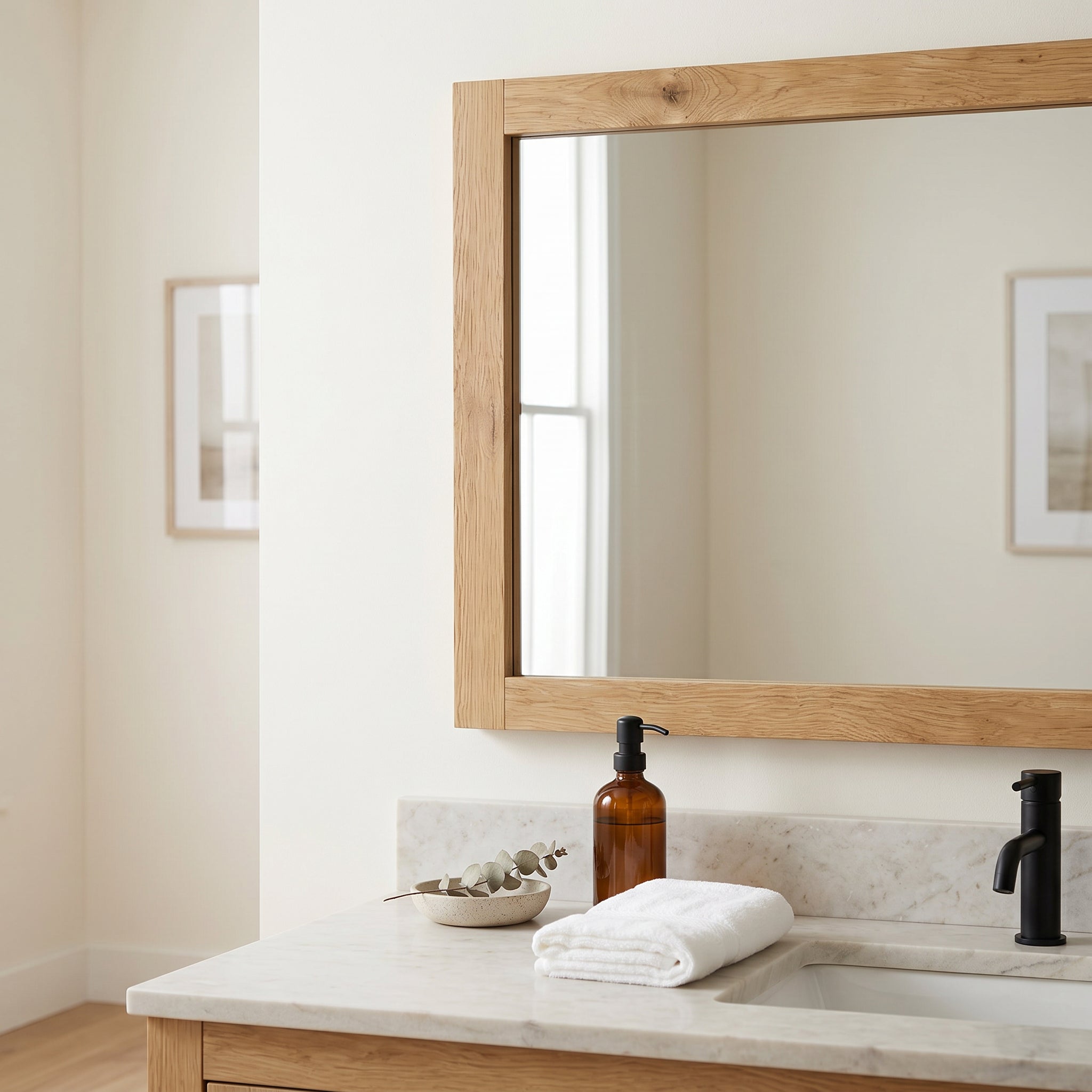 36" Frosted Oak Rectangular Framed Mirror with Dual Installation
