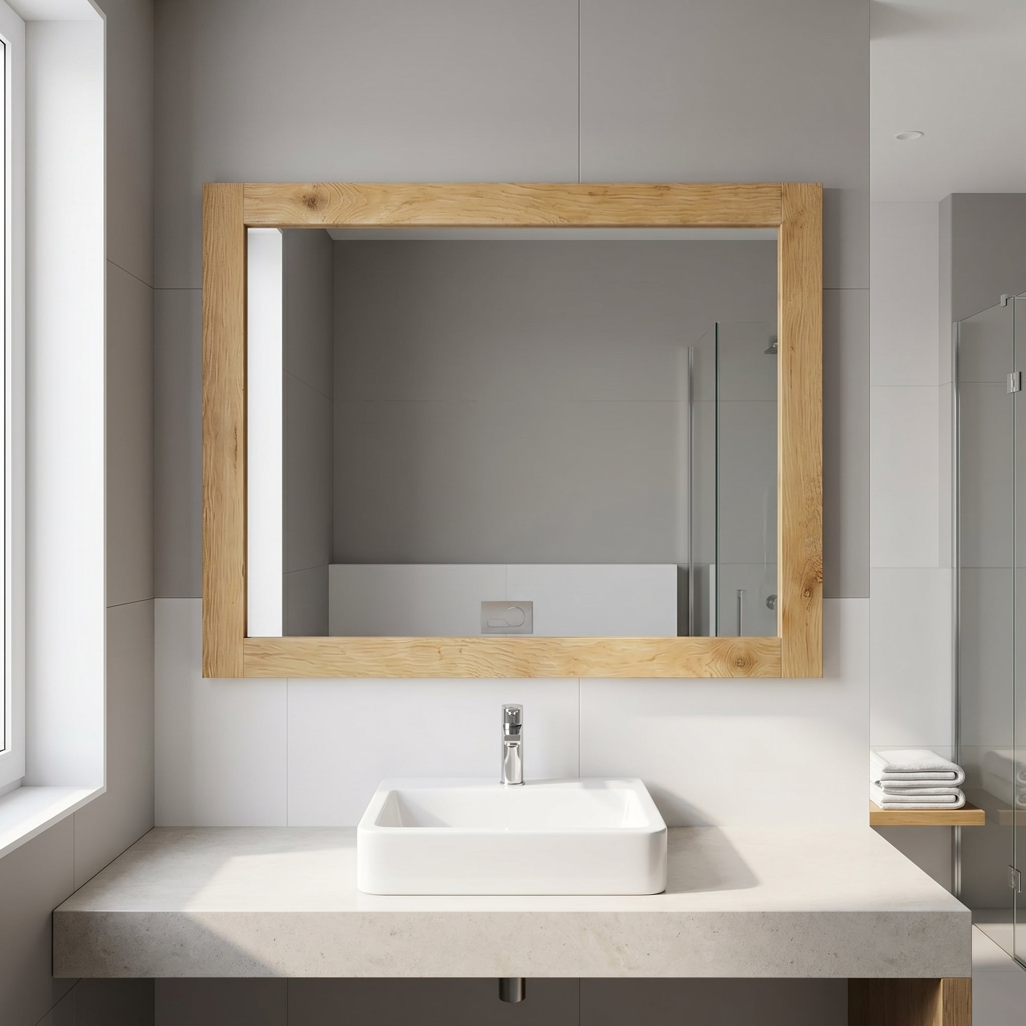 36" Frosted Oak Rectangular Framed Mirror with Dual Installation