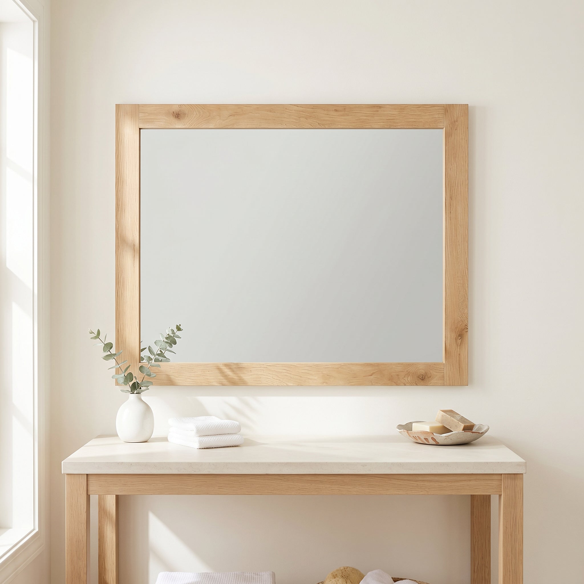 36" Frosted Oak Rectangular Framed Mirror with Dual Installation