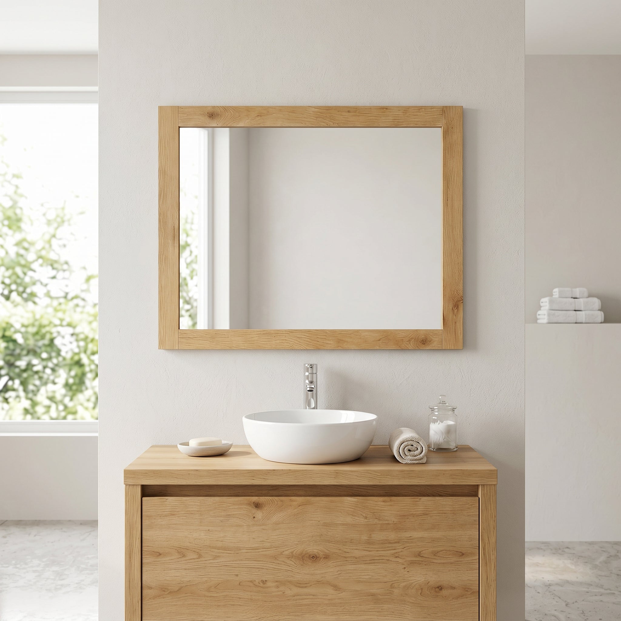 36" Frosted Oak Rectangular Framed Mirror with Dual Installation
