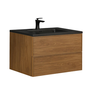 Meuble-Lavabo Mural 36po Noyer Miel Doré avec Comptoir de Quartz d'ingénierie Noir