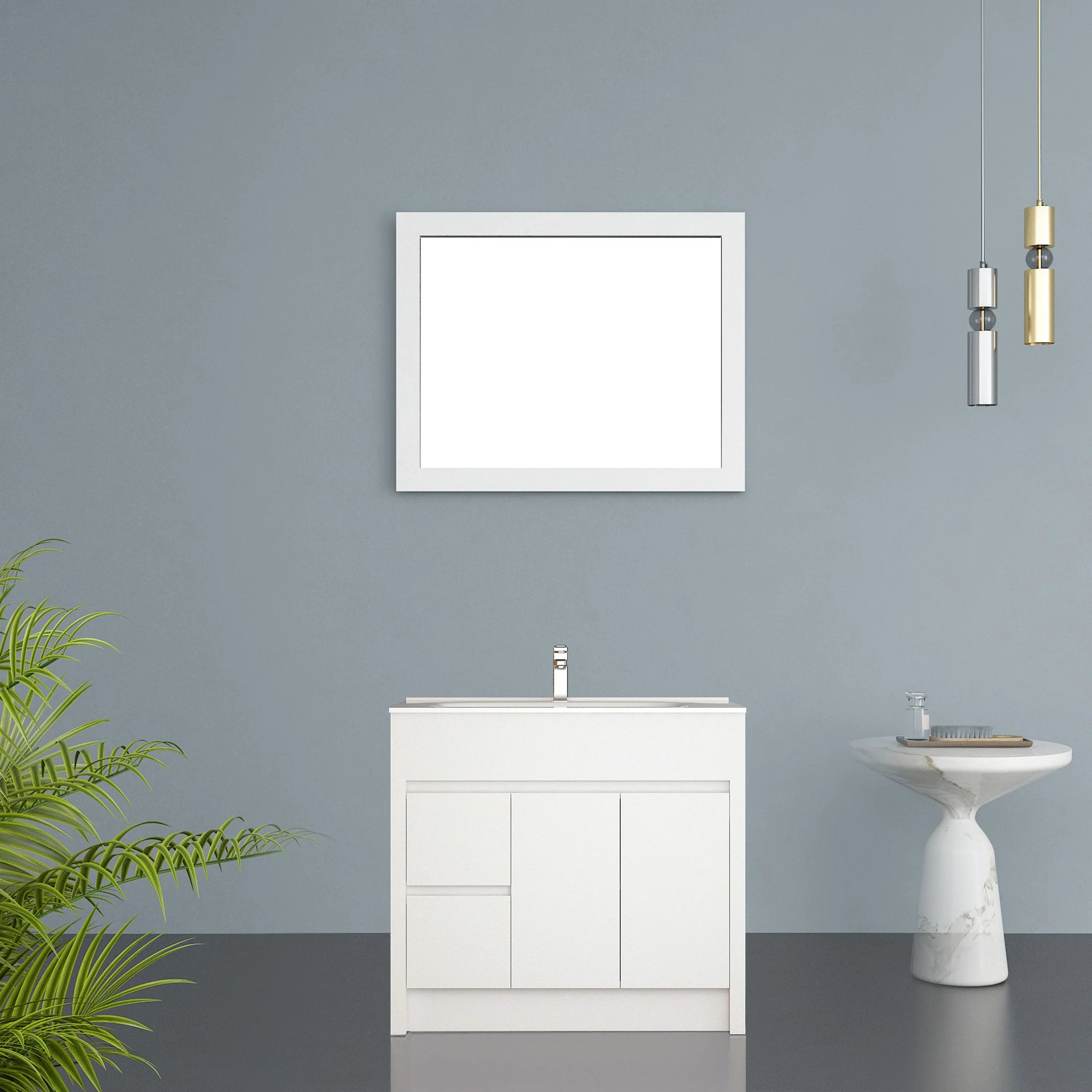 36" Matte White Rectangular Framed Bathroom Mirror