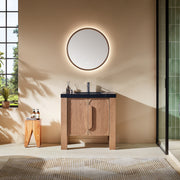 36" Natural Teak Freestanding Bathroom Vanity with Black Marquina Quartz Countertop