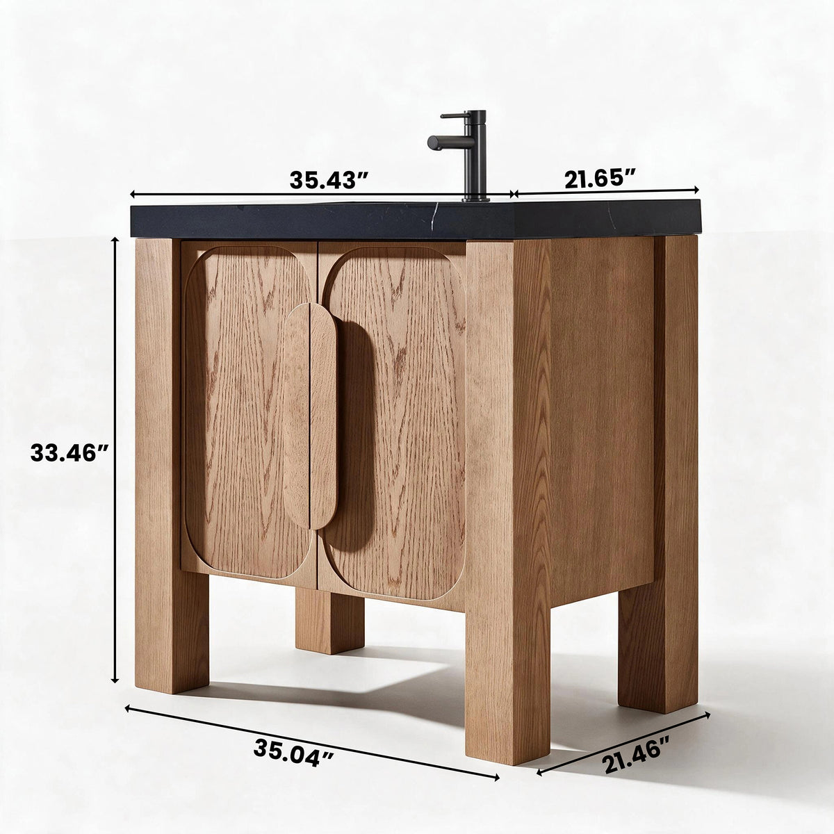 36" Natural Teak Freestanding Bathroom Vanity with Black Marquina Quartz Countertop
