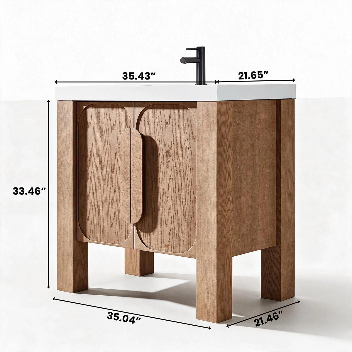 36" Natural Teak Freestanding Bathroom Vanity with Pure White Quartz Countertop