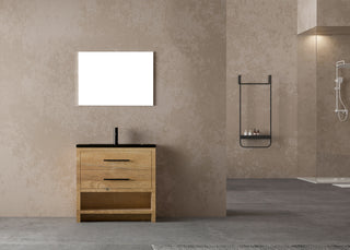 Meuble-Lavabo Autoportant 36po Chêne Brut avec Comptoir de Quartz d'ingénierie Noir