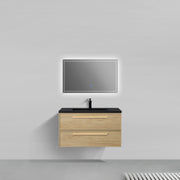 36" Sunset Walnut Wall Mount Bathroom Vanity with Black Engineered Quartz Countertop and Handles - Luxe Collection
