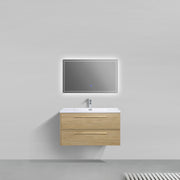 Meuble-lavabo suspendu Luxe Collection 36 po, fini noyer Sunset, avec comptoir en polymarbre blanc et poignées