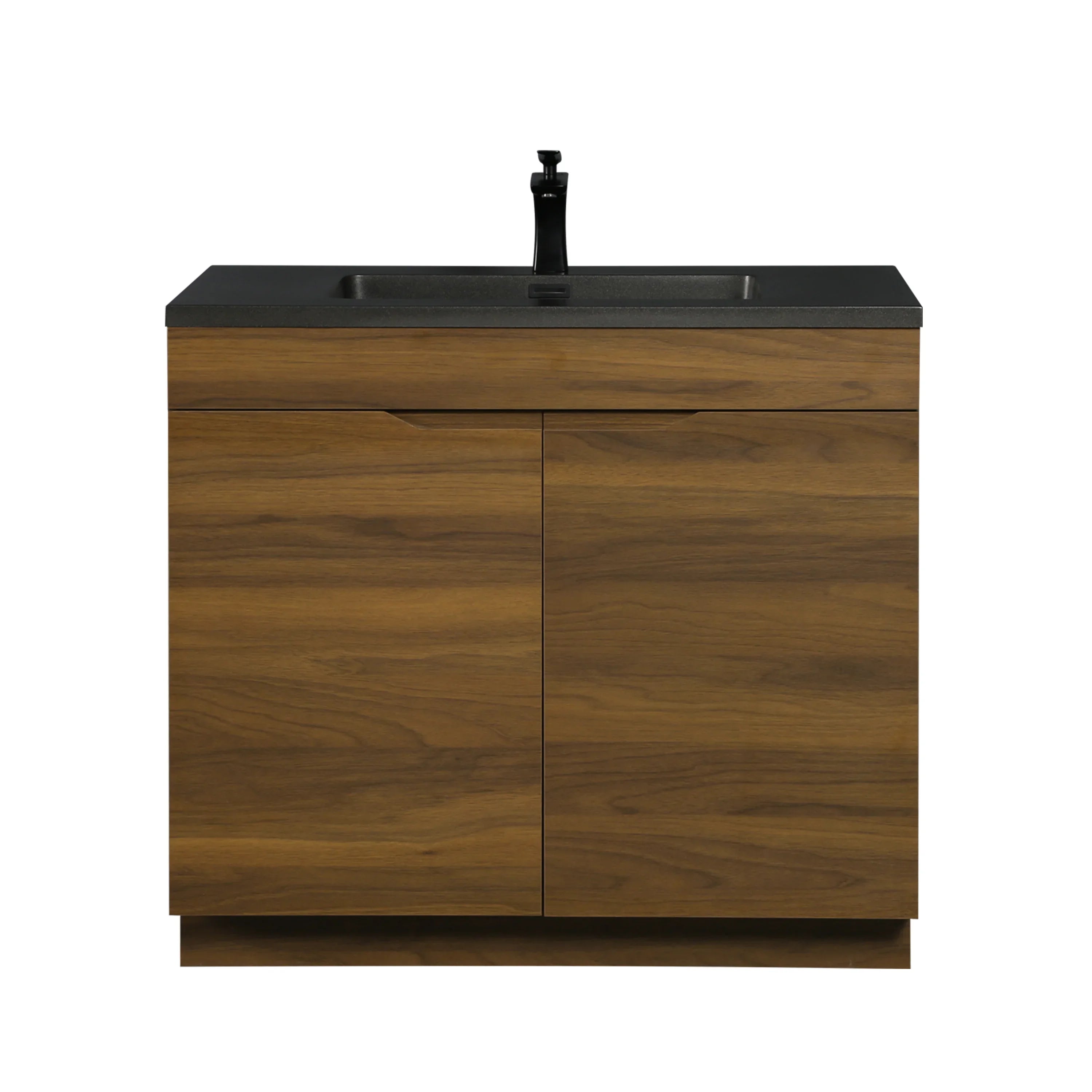 36" Walnut Freestanding Vanity with Black Engineered Quartz Countertop - Augusta Collection