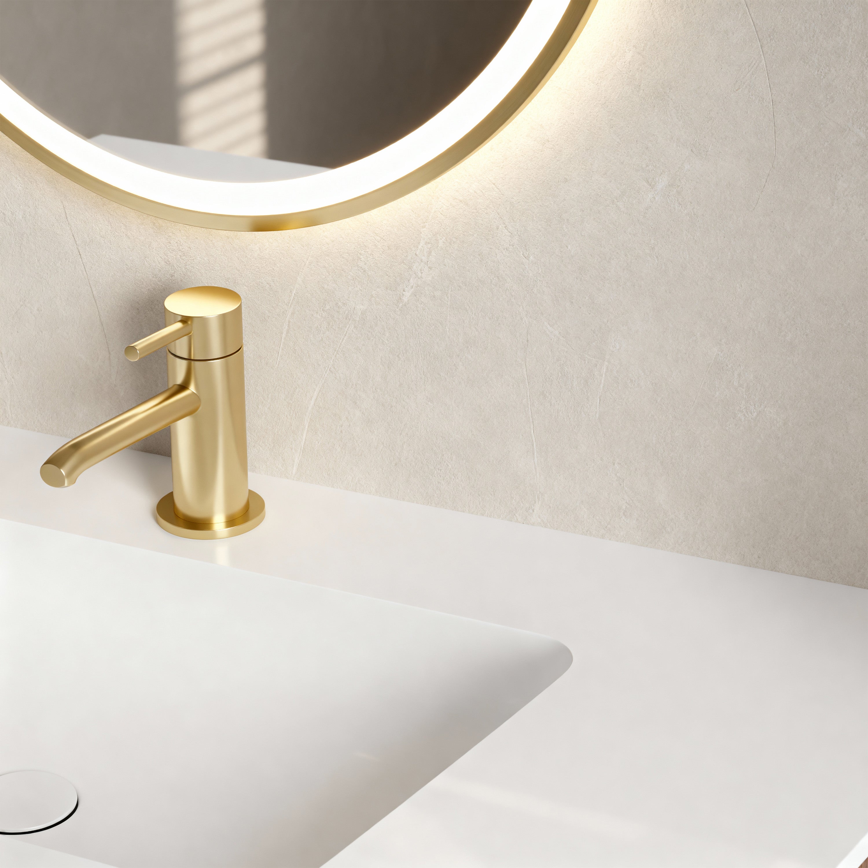 36" Walnut Wall-Mount Single Sink Bathroom Vanity with Matte White Solid Surface Countertop