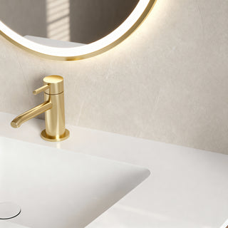 Meuble-lavabo mural en noyer de 36 po avec comptoir en surface solide blanc mat, collection Toulouse