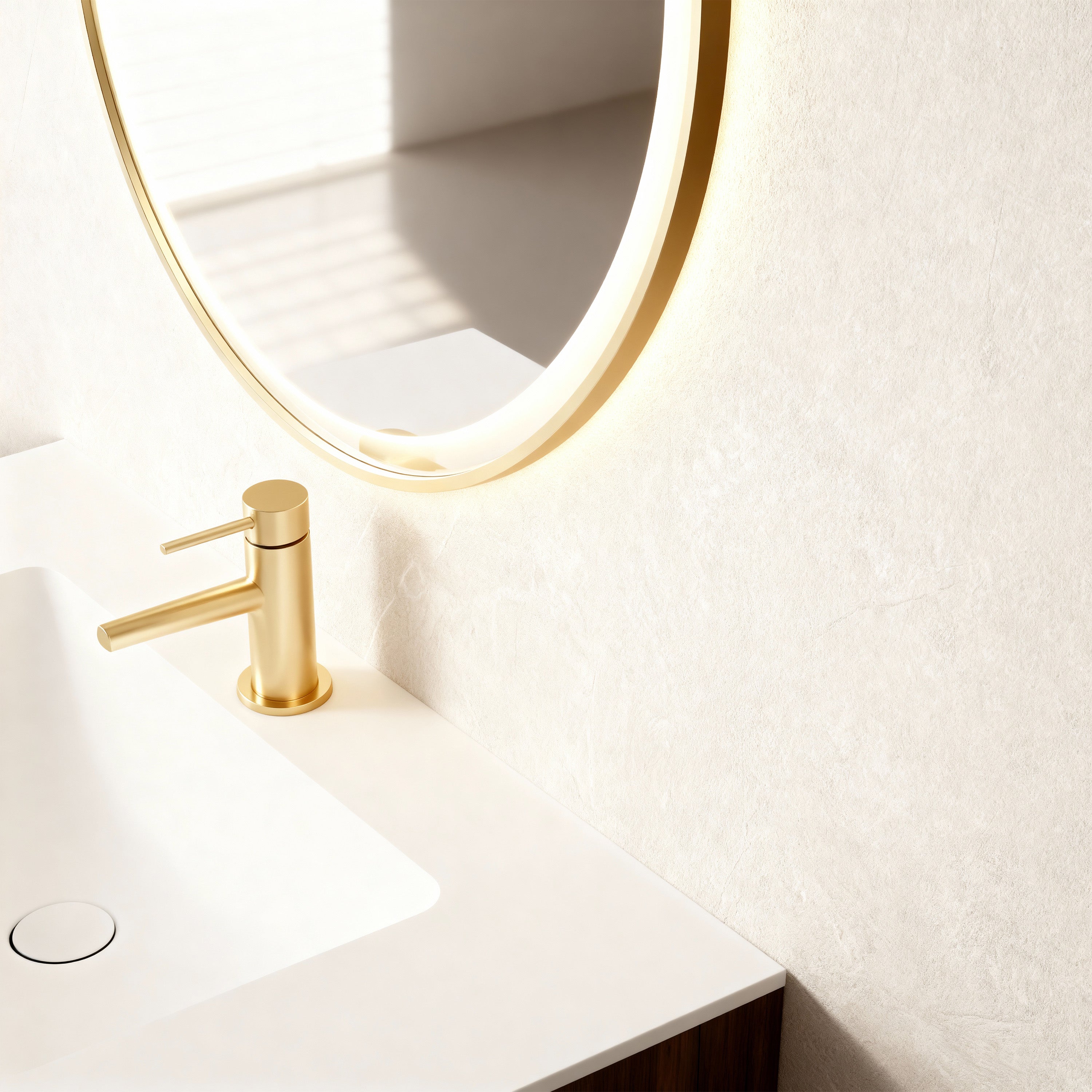 36" Walnut Wall-Mount Single Sink Bathroom Vanity with Matte White Solid Surface Countertop