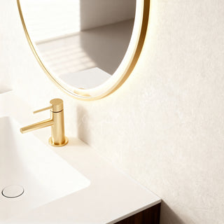 Meuble-lavabo mural en noyer de 36 po avec comptoir en surface solide blanc mat, collection Toulouse