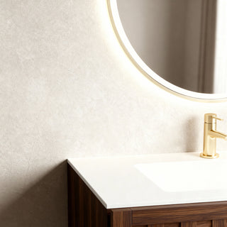 Meuble-lavabo mural en noyer de 36 po avec comptoir en surface solide blanc mat, collection Toulouse