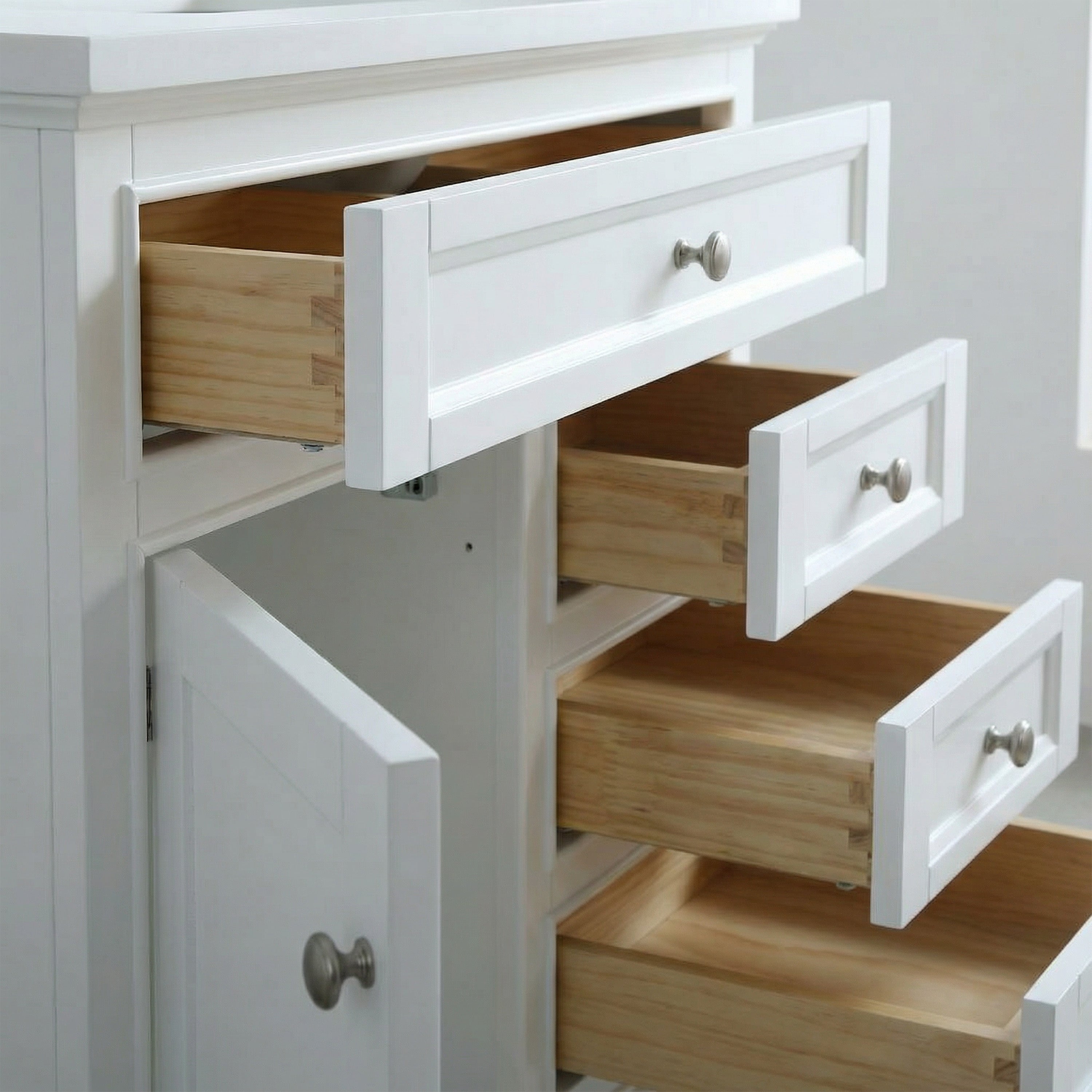 Meuble-lavabo autoportant blanc de 36 po avec comptoir en marbre blanc reconstitué