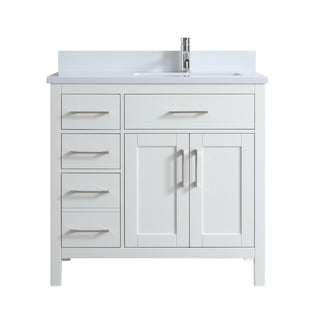 36" White Freestanding Bathroom Vanity with Engineered White Marble Countertop