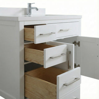 36" White Freestanding Bathroom Vanity with Engineered White Marble Countertop