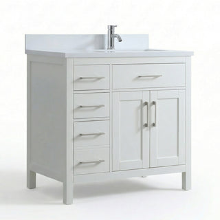 36" White Freestanding Bathroom Vanity with Engineered White Marble Countertop