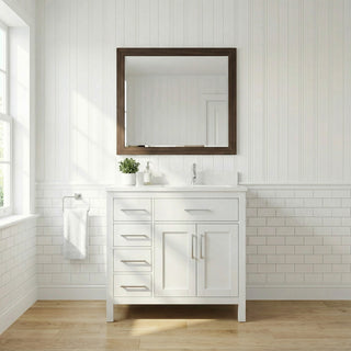 36" White Freestanding Bathroom Vanity with Engineered White Marble Countertop