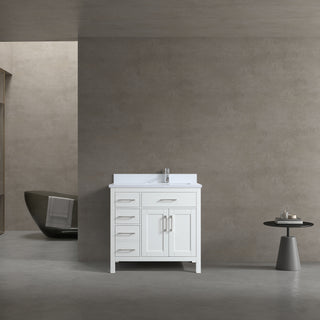 36" White Freestanding Bathroom Vanity with Engineered White Marble Countertop