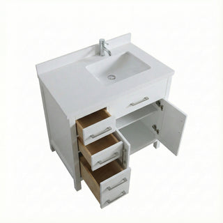 36" White Freestanding Bathroom Vanity with Engineered White Marble Countertop