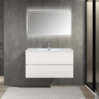 Meuble-Lavabo Mural 36po Blanc avec Comptoir de Polymarbre Blanc