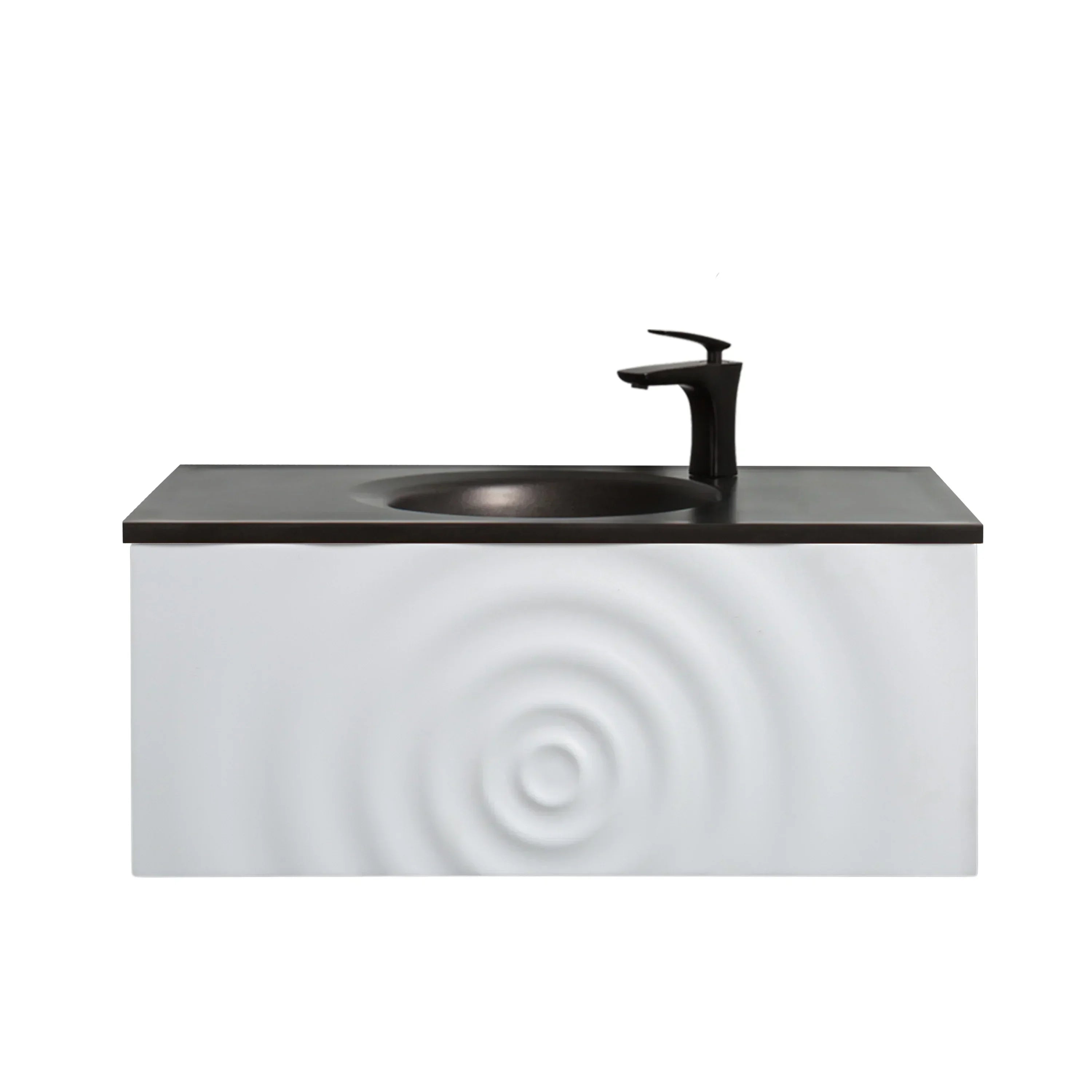 Meuble-Lavabo Mural 36po Blanc Mat avec Comptoir de Quartz d'ingénierie Noir