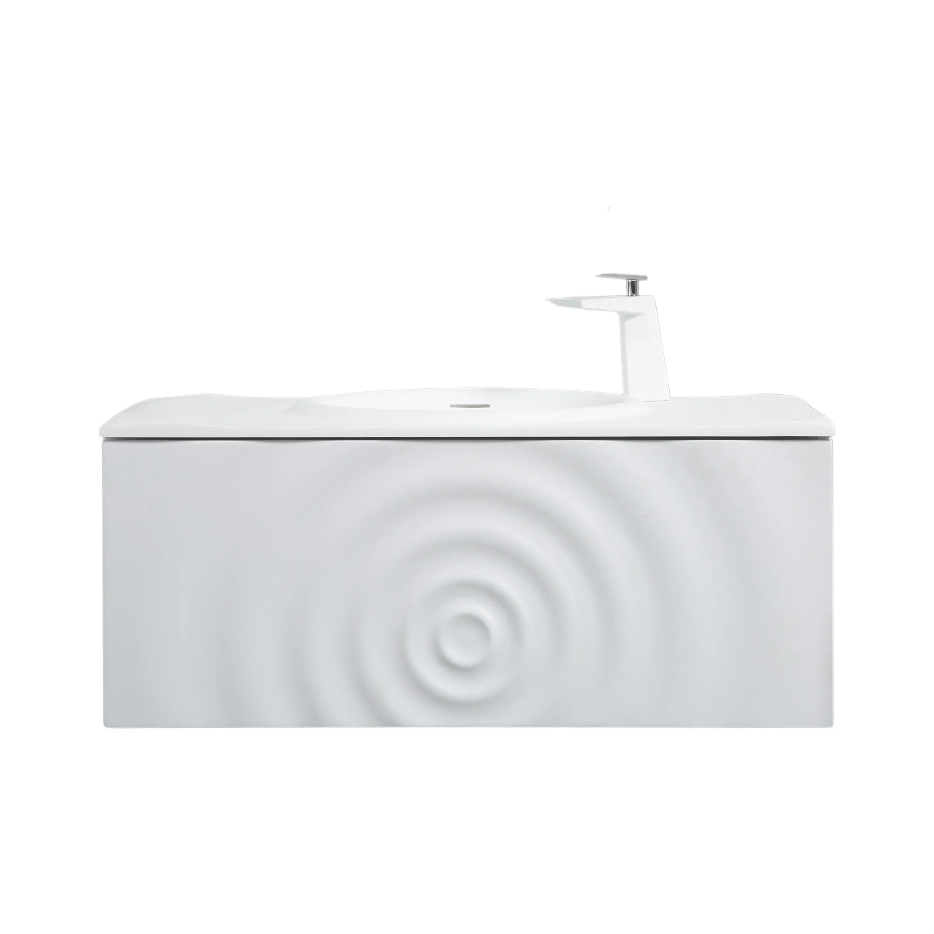 36" Matte White Wall-Mount Single Sink Bathroom Vanity with Solid Surface Countertop