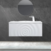 36" Matte White Wall-Mount Single Sink Bathroom Vanity with Solid Surface Countertop