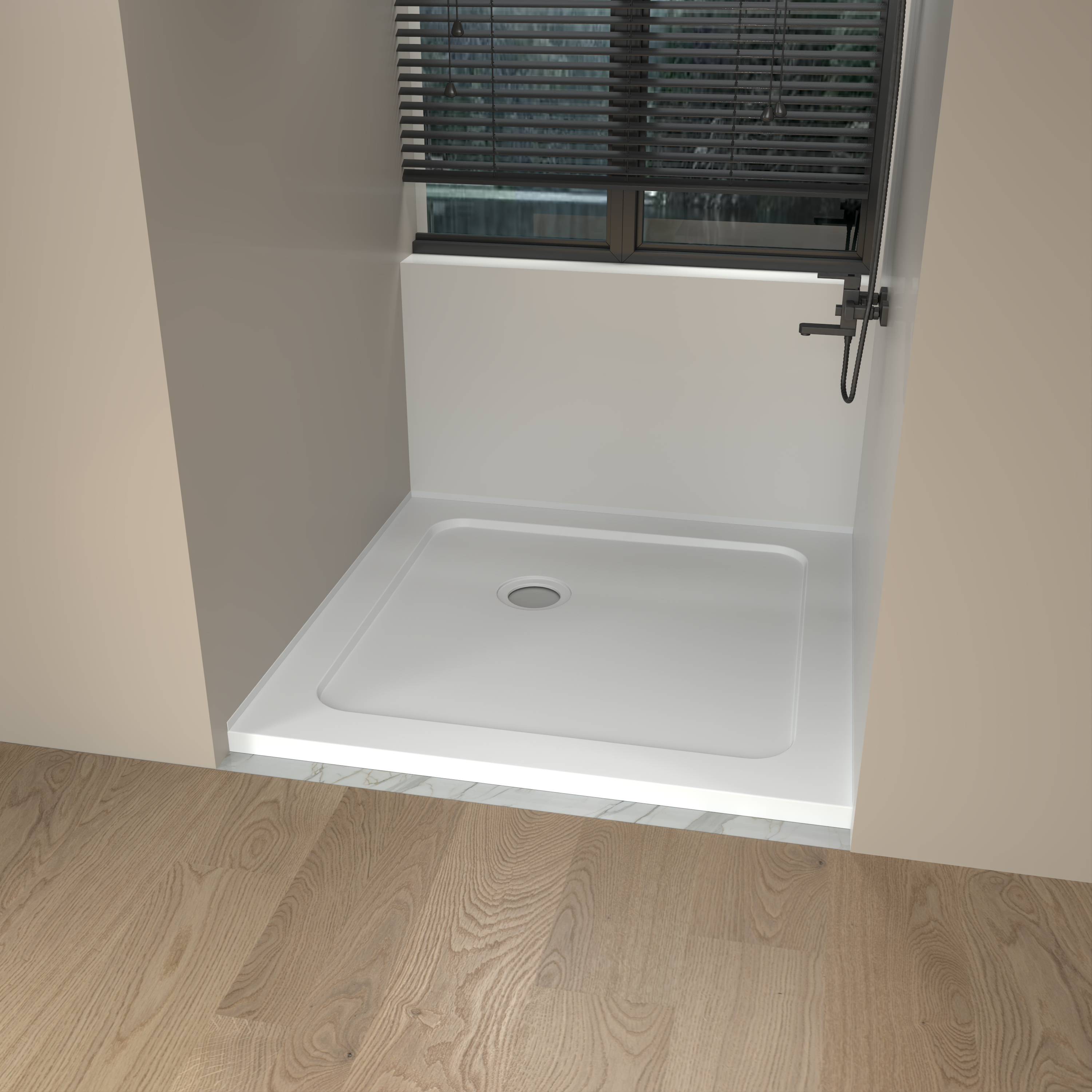 36" x 36" Glossy White Acrylic Shower Base with Corner Drain