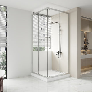 36 po x 36 po x 79 po Porte de Douche Chrome coulissant au coin Réversible avec Verre Clair