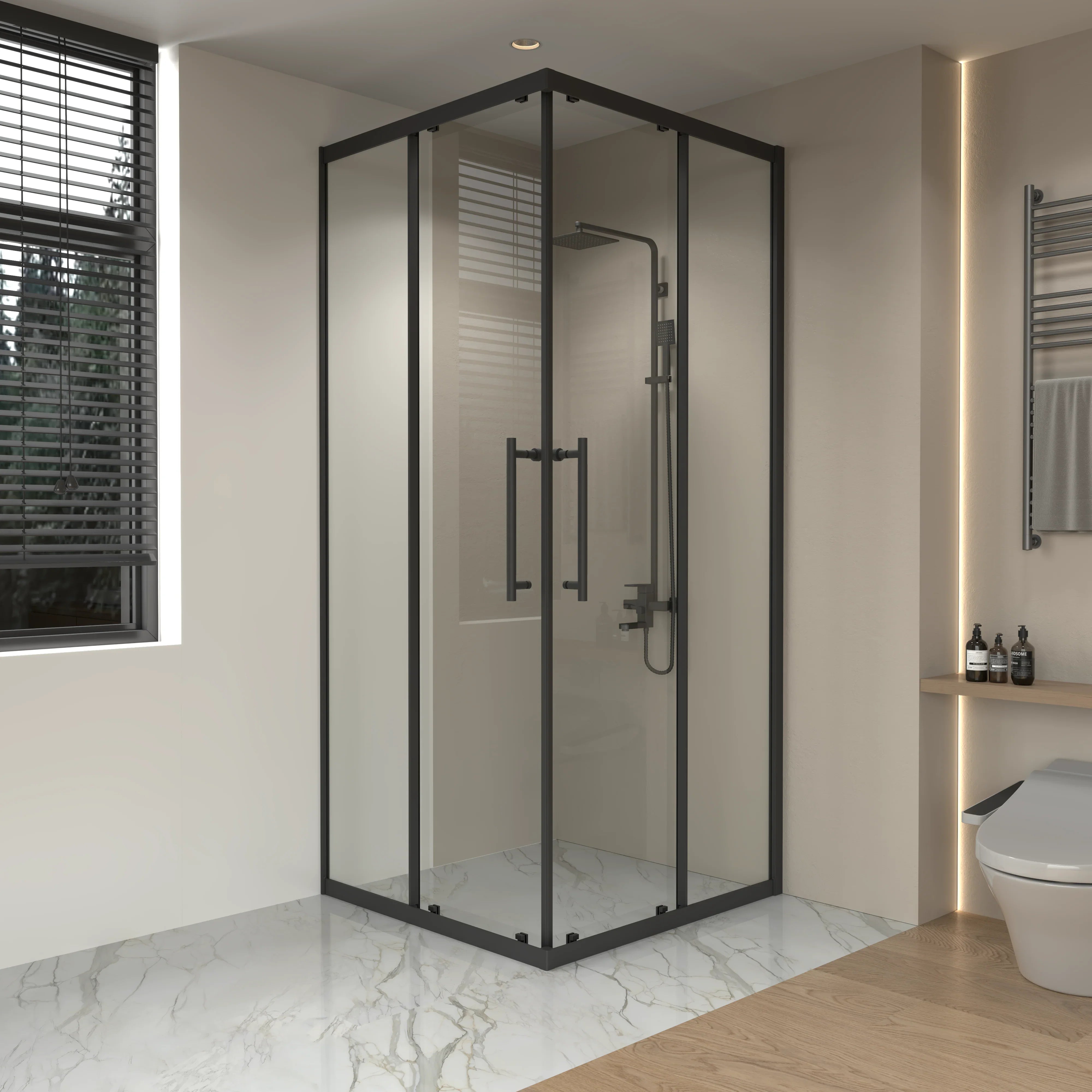 36" x 36" x 79" Reversible Corner Sliding Shower Door in Matte Black with Clear Glass