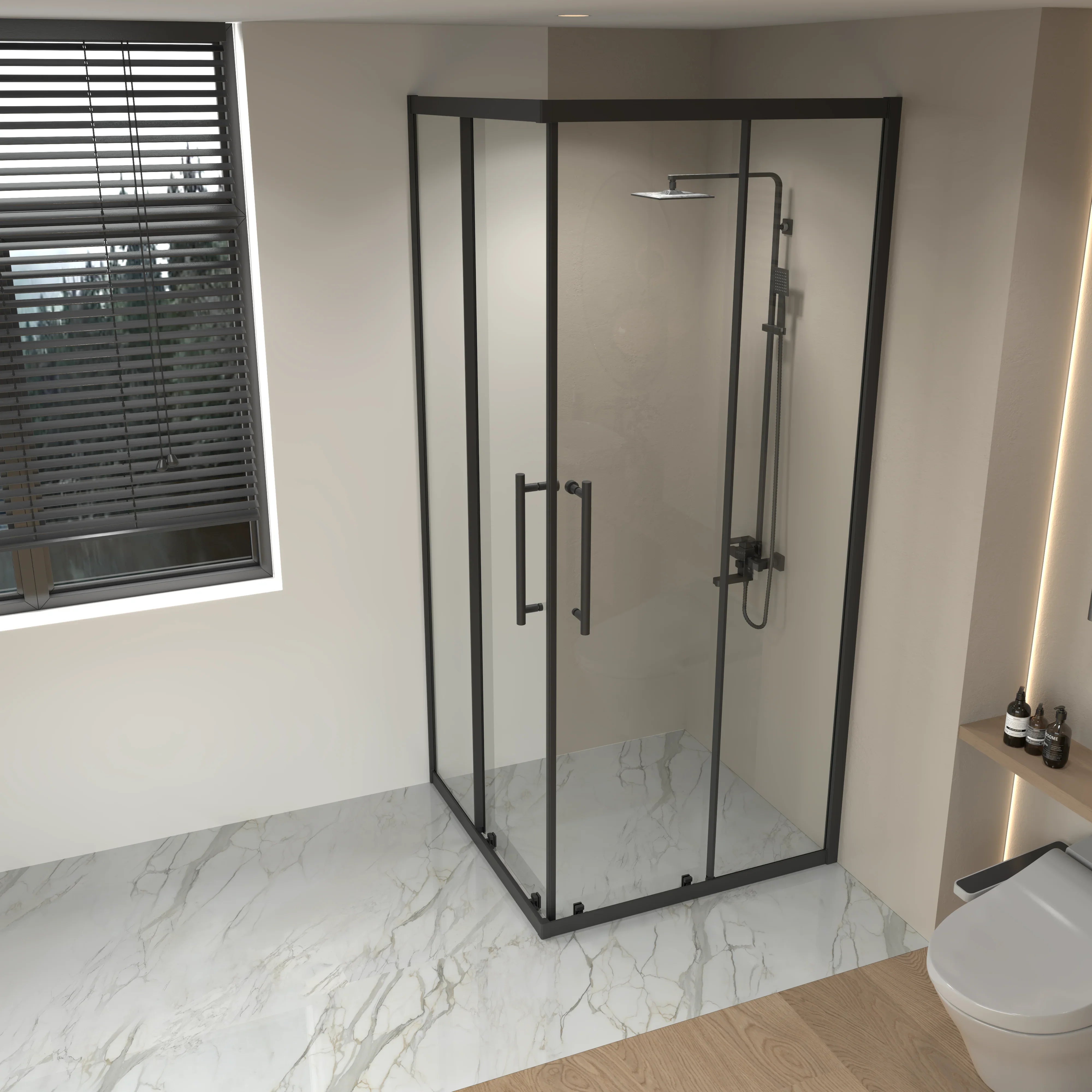 36" x 36" x 79" Reversible Corner Sliding Shower Door in Matte Black with Clear Glass