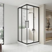 36" x 36" x 79" Reversible Corner Sliding Shower Door in Matte Black with Clear Glass