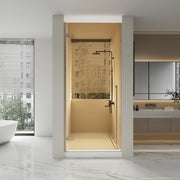 Porte de Douche Pivotante Réversible 36po x 79po Or Brossé avec Verre Teinté Brun