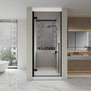 Porte de douche pivotante réversible 33,9po–34,3po x 79po noir mat avec verre teinté noir