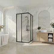 36" x 36" Matte Black Reversible Corner Sliding Shower Door with White Acrylic Base