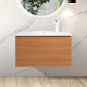 Meuble-Lavabo Mural 36po Chêne Clair avec Comptoir de Surface Solide Blanc