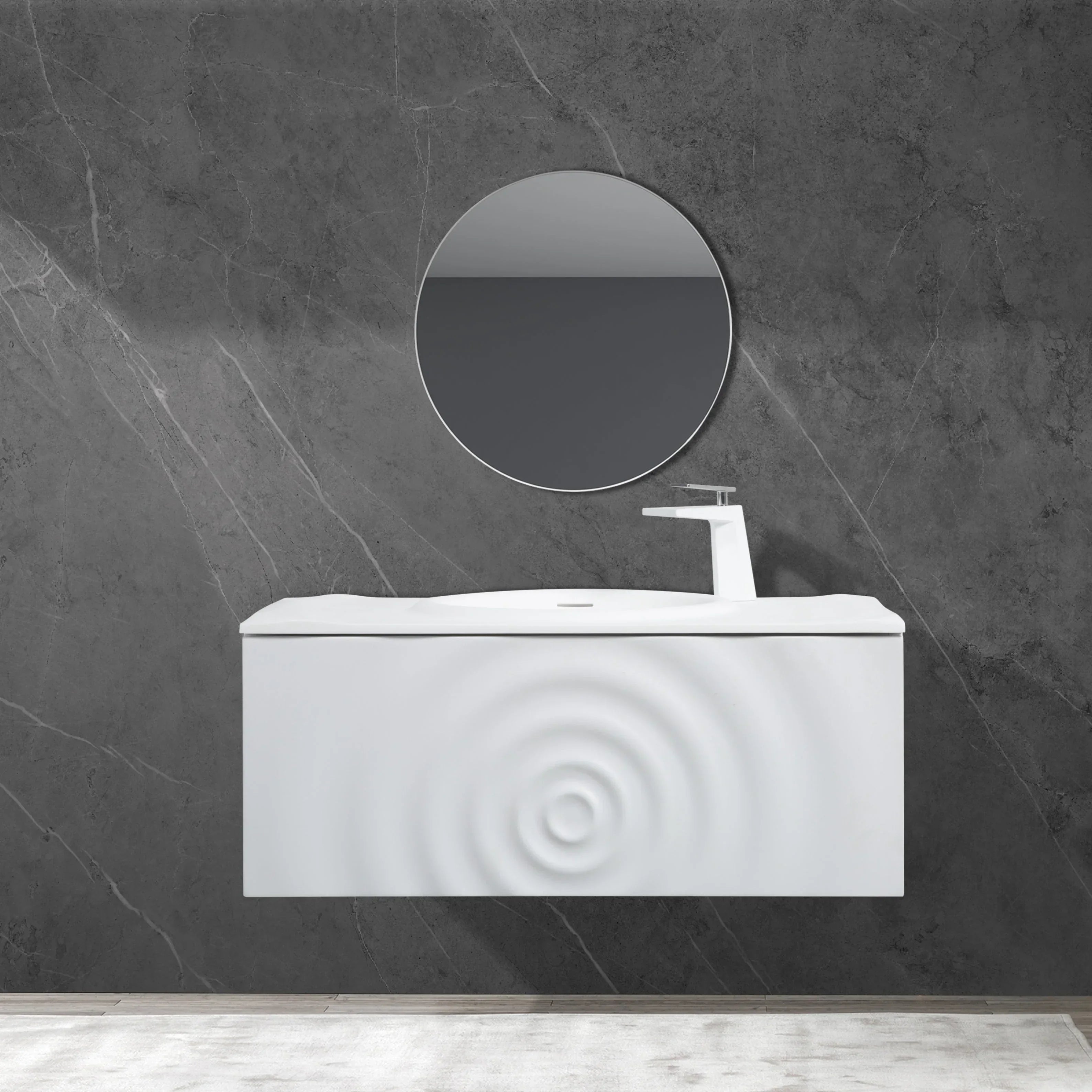 Meuble-Lavabo Mural 36po Blanc Mat avec Comptoir en Surface Solide