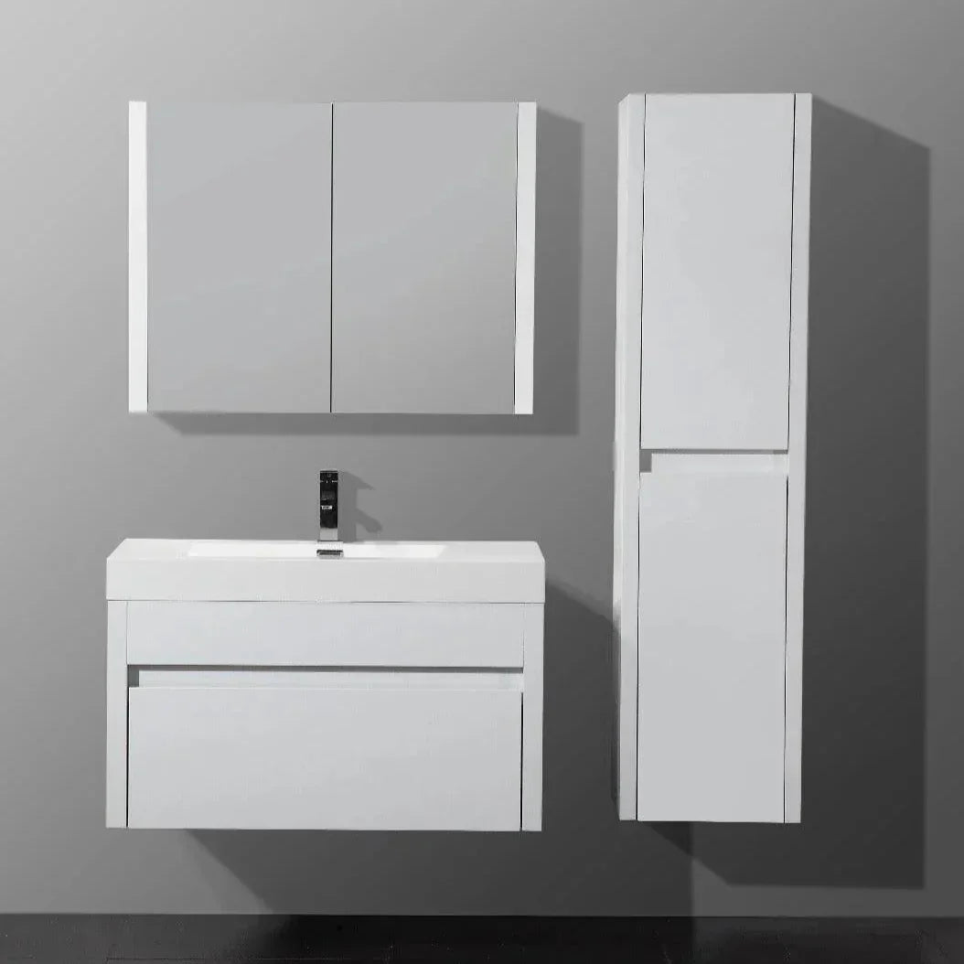 Armoire à linge suspendue murale de salle de bain - Blanc