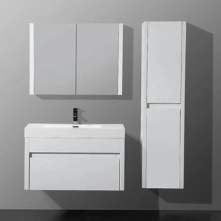 Armoire à linge suspendue murale de salle de bain - Blanc