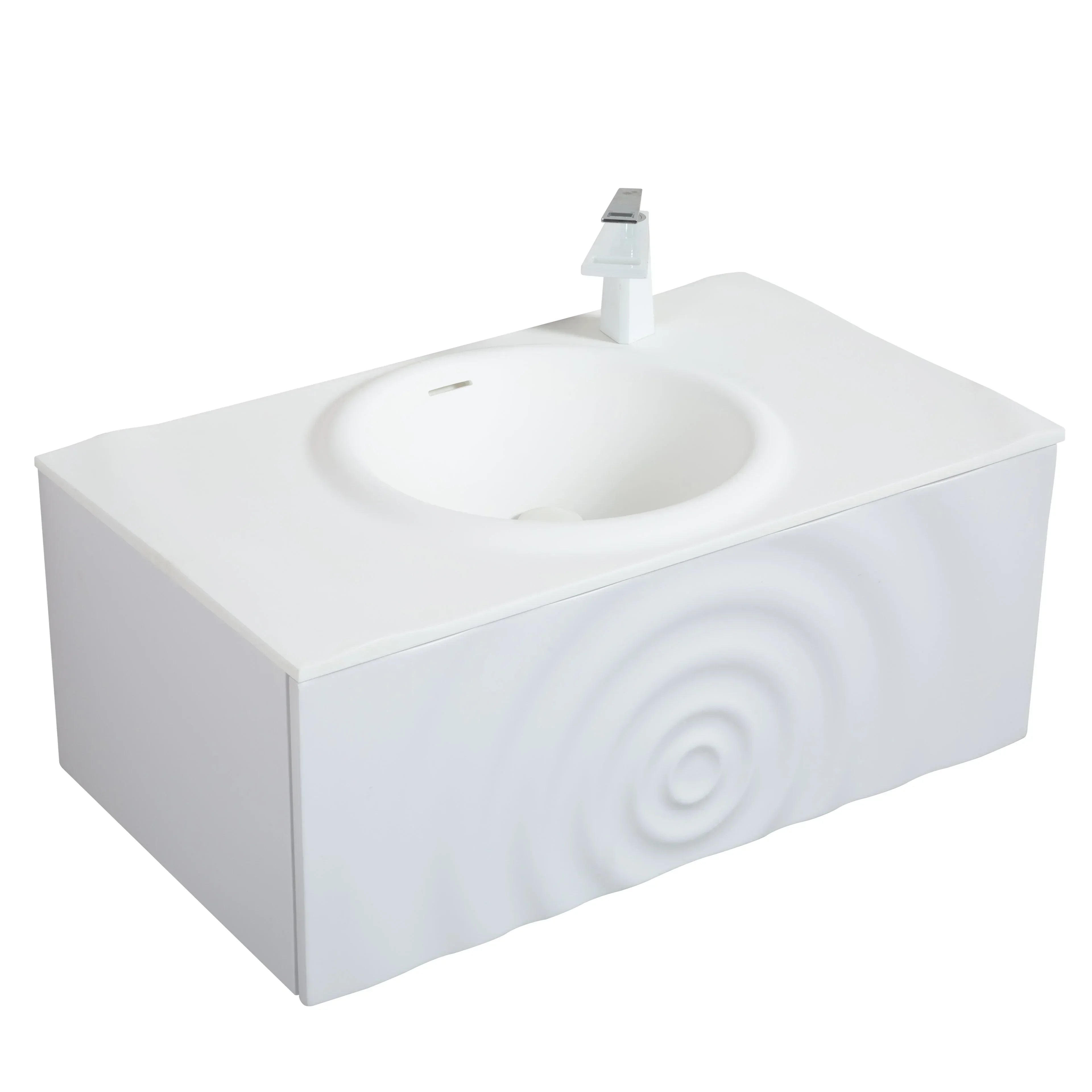 36" Matte White Wall-Mount Single Sink Bathroom Vanity with Solid Surface Countertop