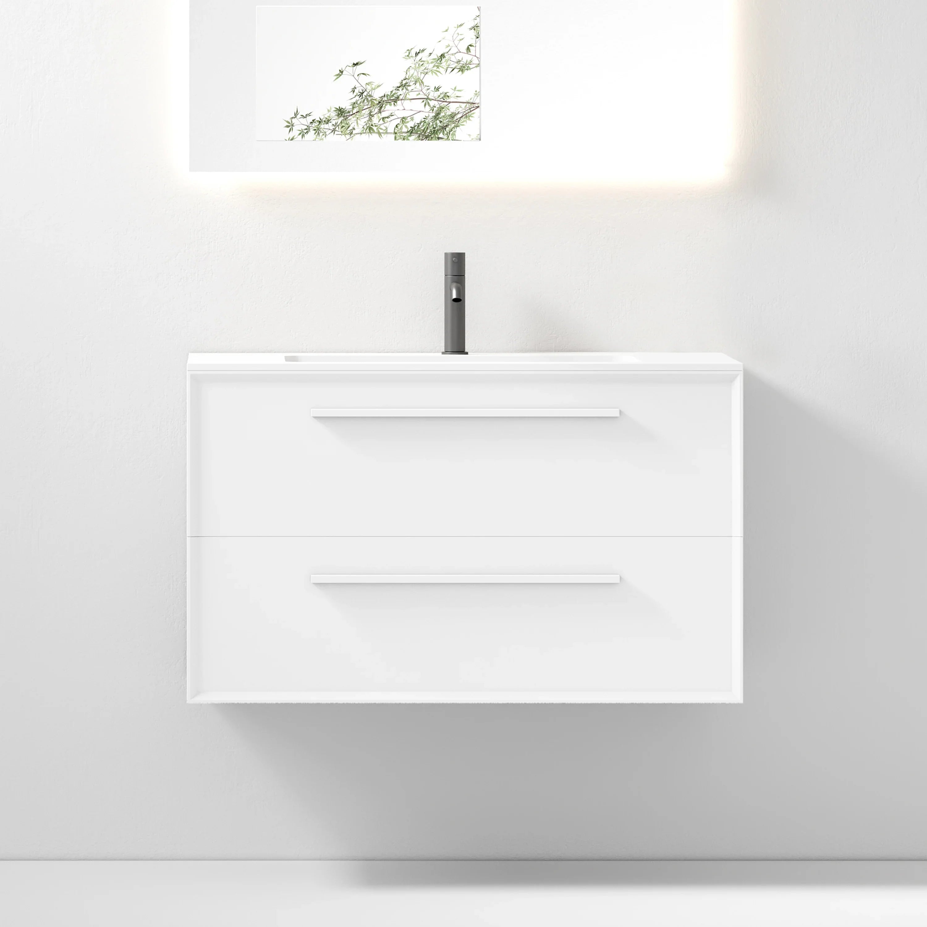 Meuble-Lavabo Mural 36po Blanc avec Comptoir de Surface solide Blanc Mat
