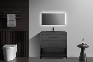 36" Black Rough Oak Freestanding Bathroom Vanity with Black Engineered Quartz Countertop - Golden Elite Deco