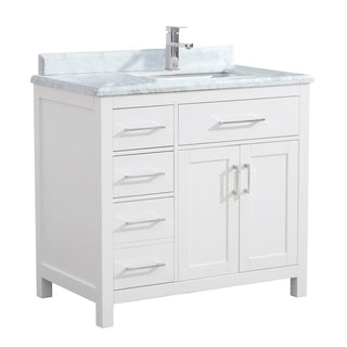 36" White Freestanding Bathroom Vanity w/ Carrera Marble Countertop Mella